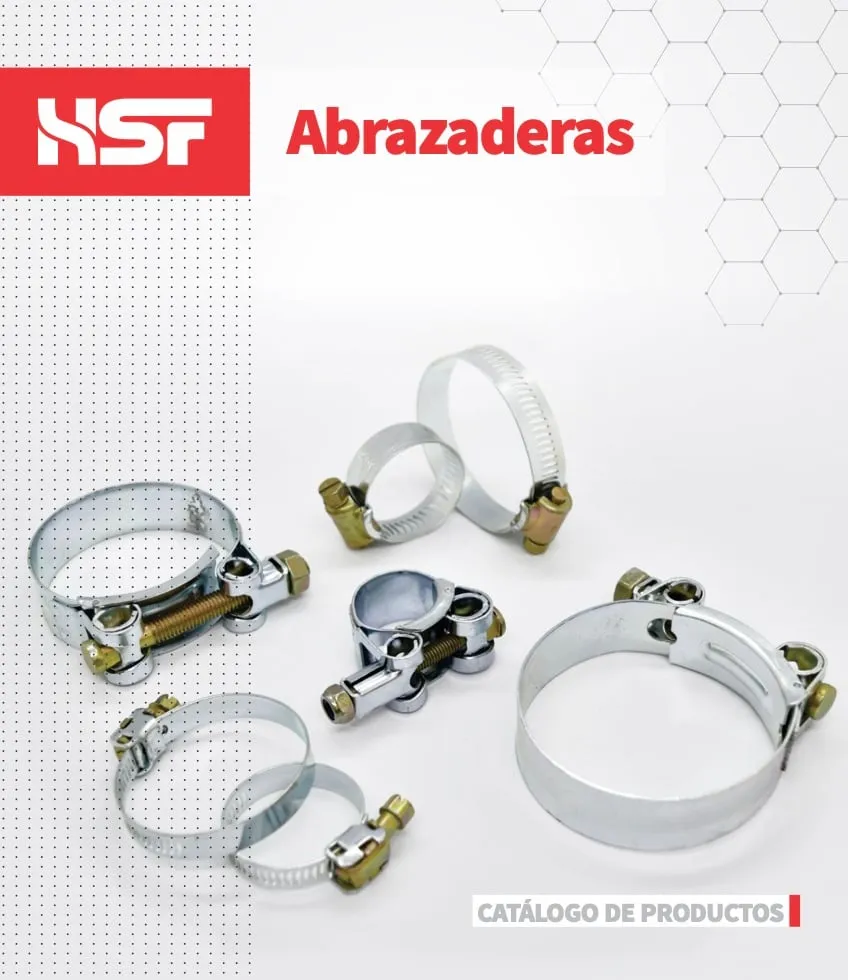 Portada del catálogo de abrazaderas de HSF: abrazaderas sinfín tipo americana y de alta presión