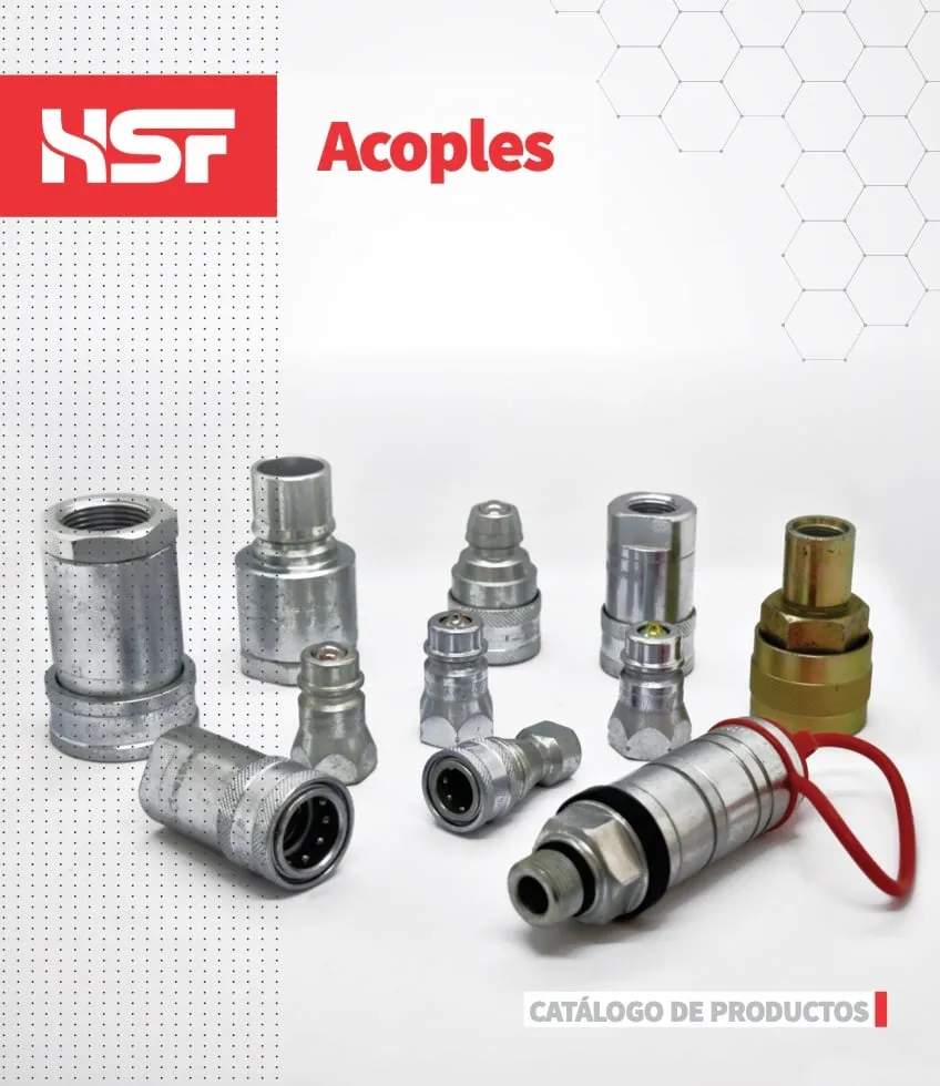 Portada del catálogo de acoples de HSF: acoples rápidos hidráulicos macho y hembra